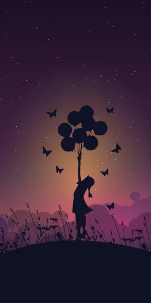 Girl And Balloons Oled Phone Wallpaper