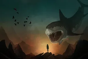 Girl And Big Shark Wallpaper
