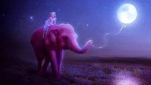 Girl Elephant Riding Fantasy Art Wallpaper