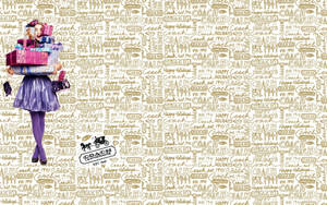 Girl In Coach Logo Pattern Wallpaper