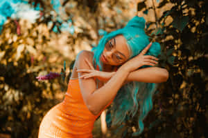 Girl In Orange And Teal Aesthetic Wallpaper