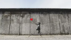 Girl Playing Heart Balloon Wall Artwork Wallpaper