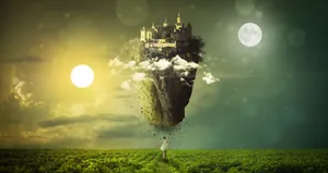 Girl Staring At Mystical Castle Wallpaper