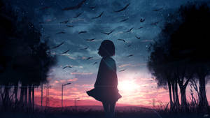 Girl Sunset Digital Art Wallpaper