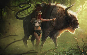 Girl Warrior With Buffalo Wallpaper