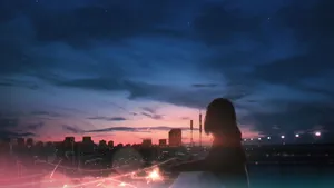 Girl With Fireworks Anime Aesthetic Sunset Wallpaper