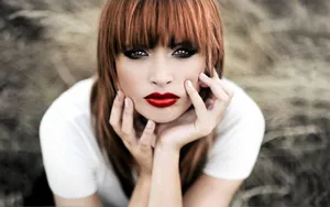 Girl With Red Lips And Fringe Hair Wallpaper