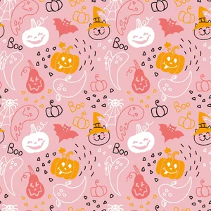Girly Halloween Pink Doodly Aesthetic Wallpaper