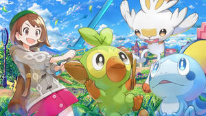 Gloria And The Starter Pokemon Of Pokemon Sword And Shield Wallpaper