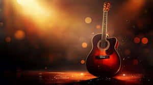 Glowing Acoustic Guitar Backdrop Wallpaper