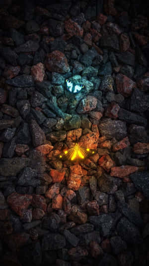 Glowing Elements Amidst Rocks Wallpaper