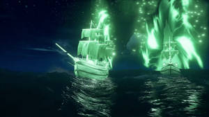 Glowing Green Ghost Ships Wallpaper