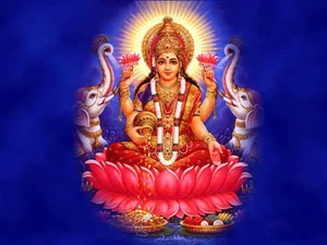 Goddess Lakshmion Lotus Wallpaper