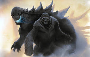 Godzilla And Kong Clash In Epic Battle Wallpaper