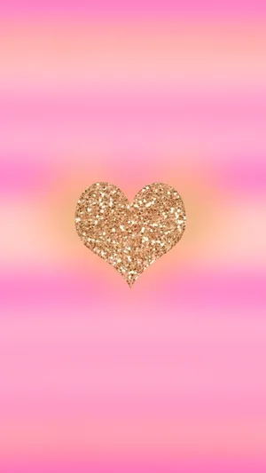 Gold Glitter Pink Heart Iphone Wallpaper