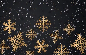 Gold Snowflakes On A Black Background Wallpaper
