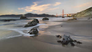 Golden Gate Bridge Sunset Beach View4 K Wallpaper