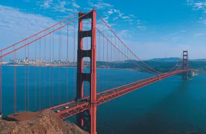 Golden Gate Bridge Suspended Over Blue Water Wallpaper