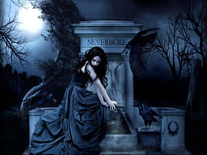 Gothic Computer Goth Girl On Statue Wallpaper