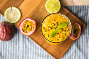 Gourmet Refreshing Passion Fruit Drink Flat Lay Wallpaper