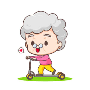 Grandma On Scooter Cartoon Wallpaper