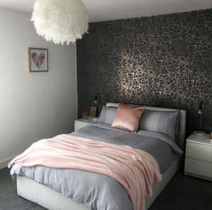 Gray Bed Black And Silver Wall Wallpaper