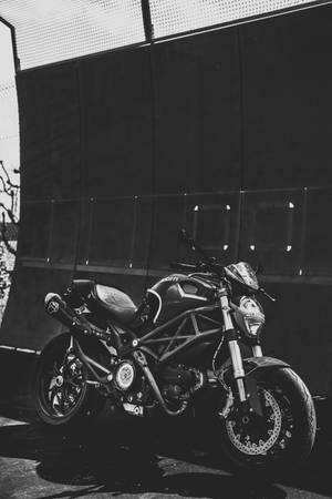 Grayscale Photo Of Black Motorcycle Wallpaper