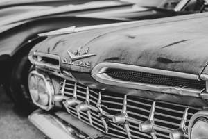 Grayscale Photo Of Classic Car Wallpaper