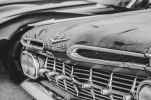 Grayscale Photo Of Classic Car Wallpaper