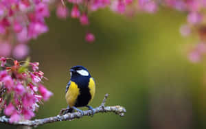 Great Tit Among Pink Blossoms.jpg Wallpaper