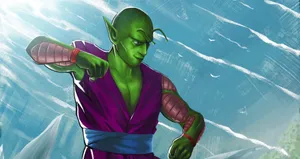 Green Alien Warrior Pose Wallpaper