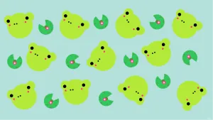 Green And Yellow Kawaii Frog Pattern Wallpaper