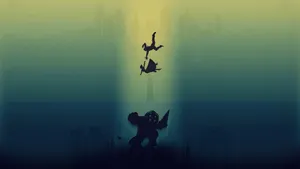Green Bioshock Falling Silhouettes Wallpaper