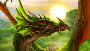 Green Dragon Sunset Forest Wallpaper