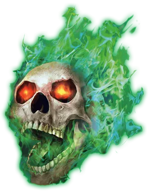 Green Fire Skull With Flaming Eyes Wallpaper