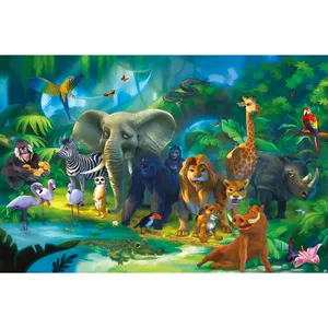 Green Forest With Animals Cartoon Art Wallpaper