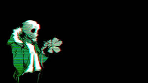 Green Glitchcore Sans Skeleton Desktop Wallpaper