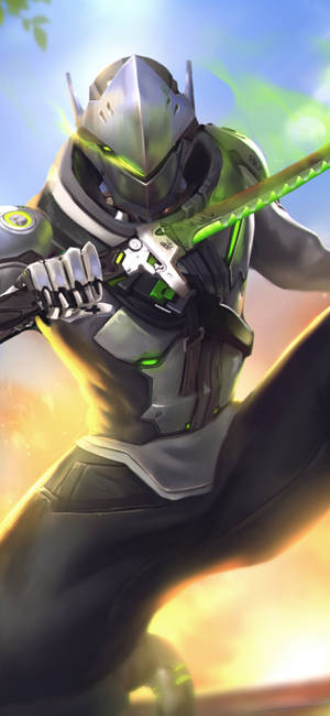 Green Glowing Sword Genji Iphone Wallpaper