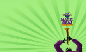 Green Mardi Gras Blowing Trumpet Wallpaper