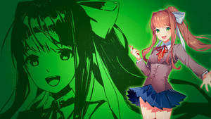 Green Monika Doki Doki Literature Club Wallpaper