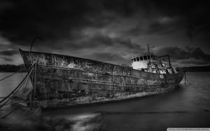 Greyscale Ghost Ship Wallpaper