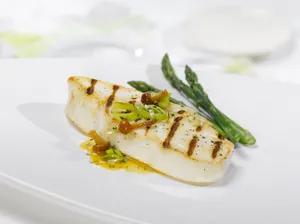 Grilled Halibut Steak Plating Wallpaper