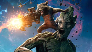 Groot And Rocket Tandem Wallpaper