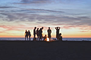 Group Of People Setting Up Campfire Wallpaper