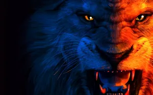 Growling Blue And Red Lion Laptop Wallpaper