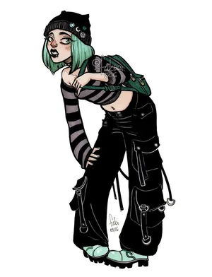 Grunge Cartoon Green Black Girl Aesthetic Wallpaper