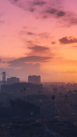 Gta 5 Phone Foggy Orange Sky City Wallpaper