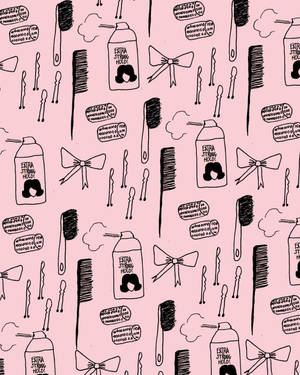 Hair Salon Tools Doodled Pink Aesthetic Wallpaper