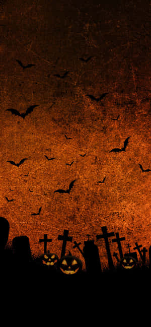 Halloween Pumpkin Graveyard Batsi Phone Wallpaper Wallpaper