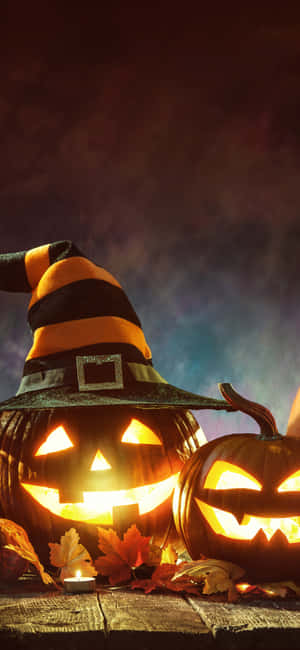 Halloween Pumpkin Witch Hati Phone Wallpaper Wallpaper